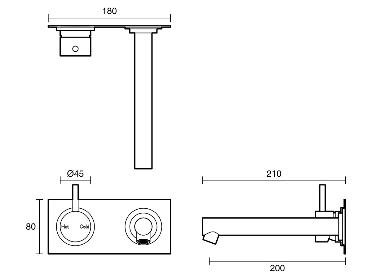 Reece Sussex Scala Straight Wall Basin Mixer Tap System Left Hand Mixer Tap 200mm Outlet Chrome (6 Star)