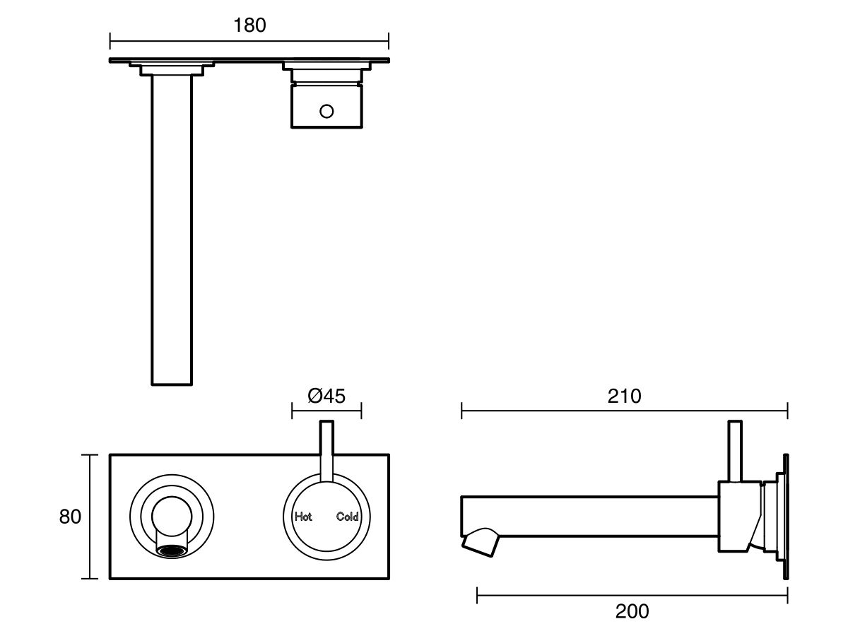 Reece Sussex Scala Straight Wall Basin Mixer Tap System Right Hand Mixer Tap 200mm Outlet Chrome (6 Star)