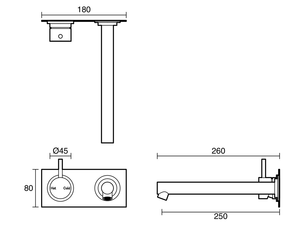 Reece Sussex Scala Straight Wall Basin Mixer Tap System Left Hand Mixer Tap 250mm Outlet Chrome (6 Star)