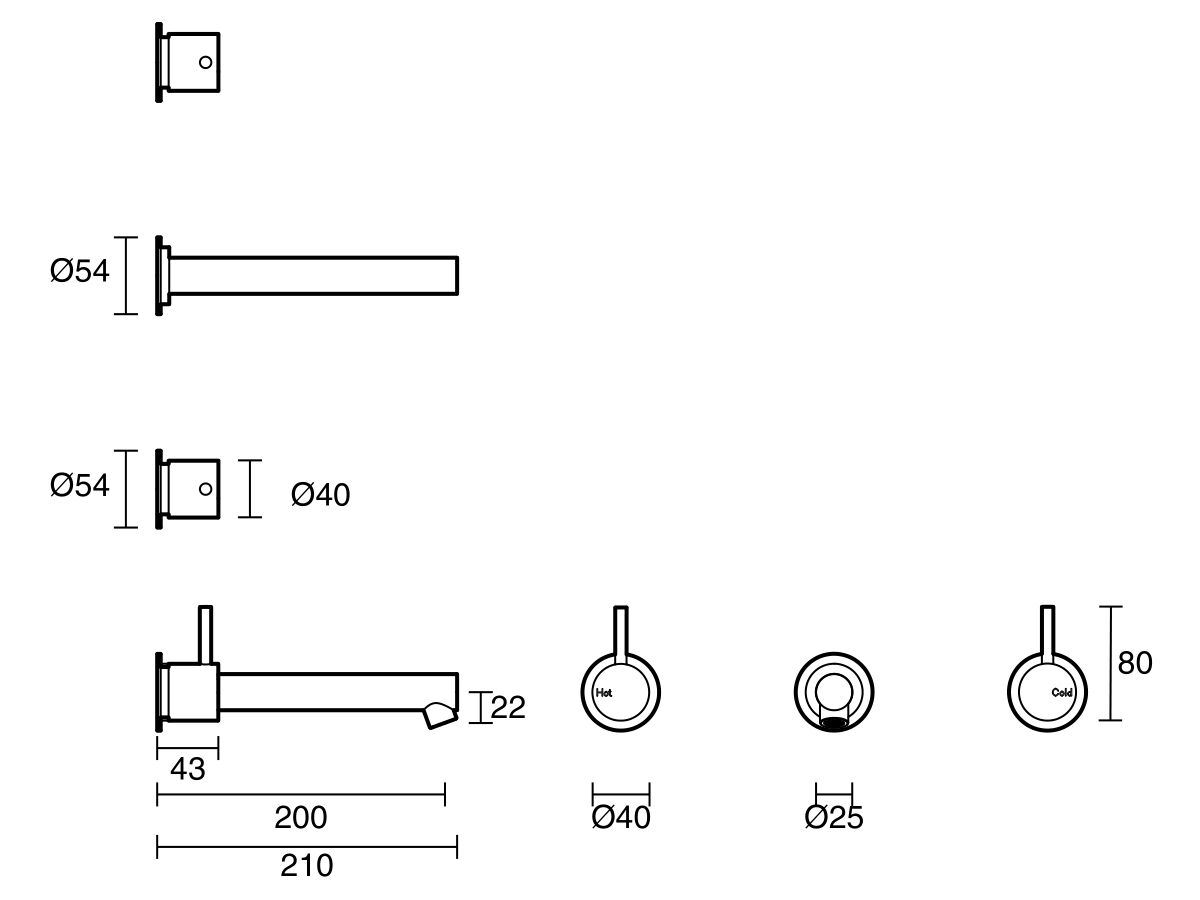 Reece Sussex Scala Straight Wall Basin Set With 200mm Outlet Chrome (5 Star)