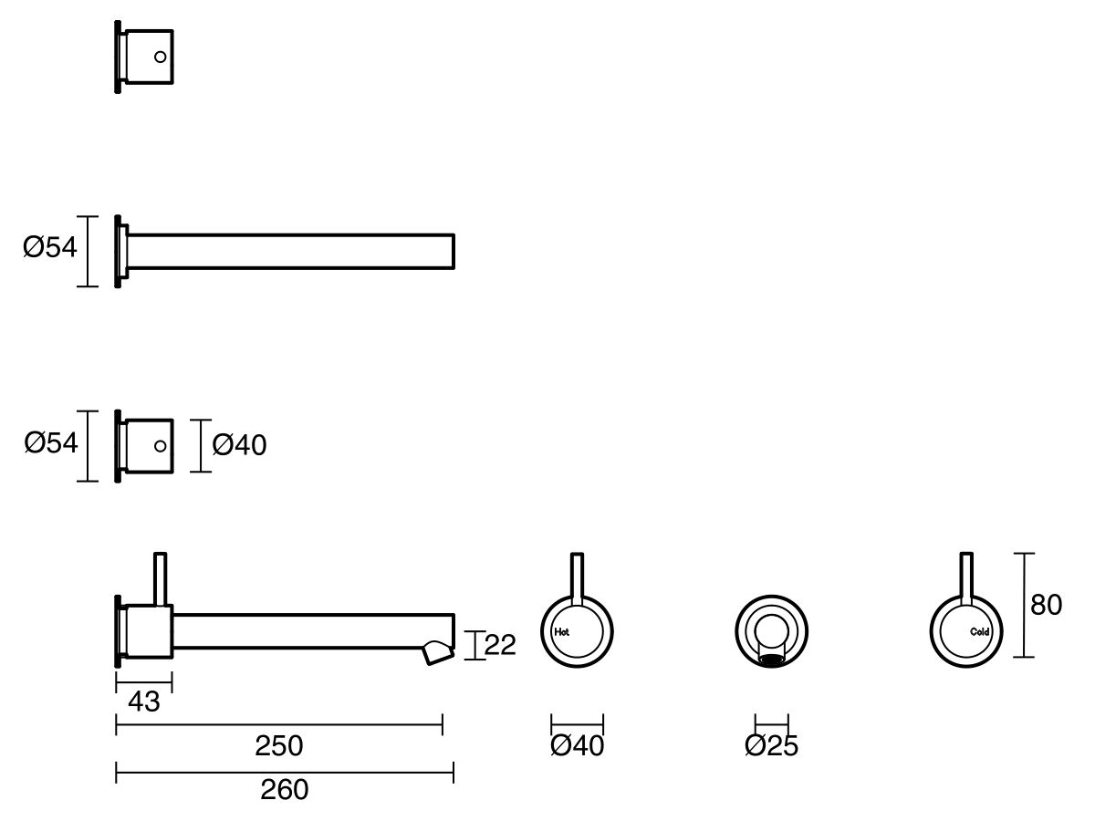 Reece Sussex Scala Straight Wall Basin Set With 250mm Outlet Chrome (6 Star)