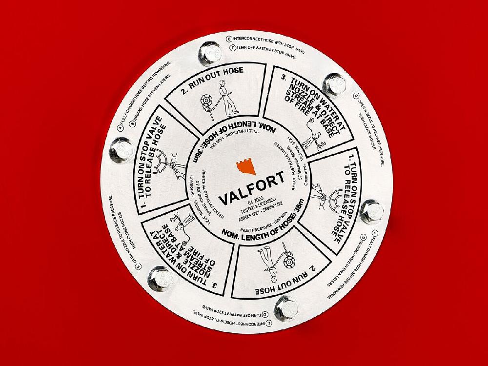 Reece Valfort 550 Fire Hose Reel 19mm Black Hose X 36mtr Metal Seated Union 1200kPa Working Pressure Tested To 1800kPa