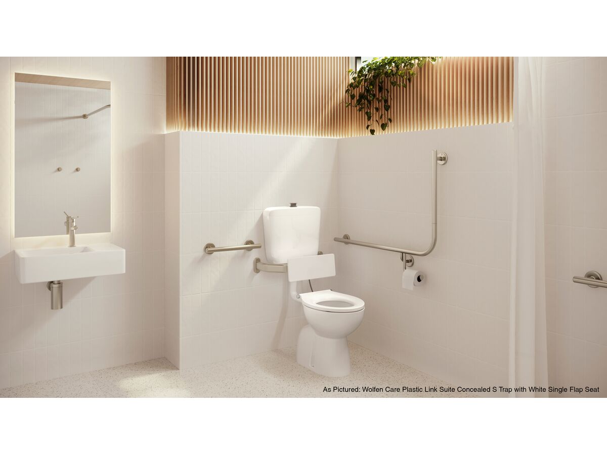 Reece Wolfen Care Plastic Link Toilet Suite Concealed S Trap Pan With Chrome Raised Button Blue Single Flap Seat & Back Rest (4 Star)