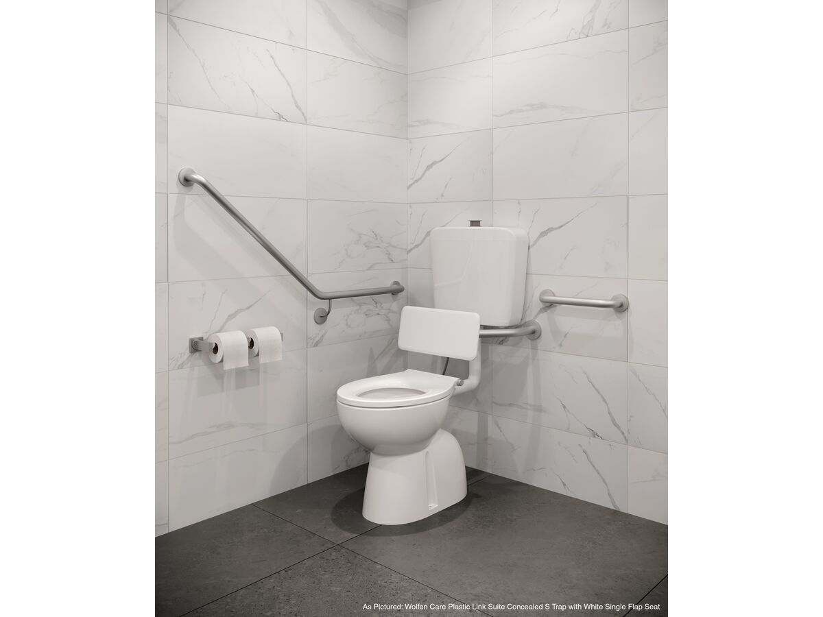 Reece Wolfen Care Plastic Link Toilet Suite Concealed S Trap Pan With Chrome Raised Button Blue Single Flap Seat & Back Rest (4 Star)