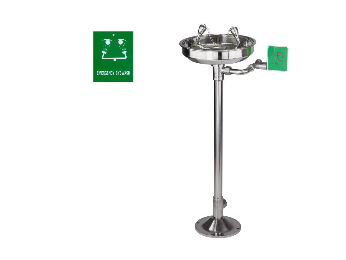 reece Wolfen Freestanding Safety Eye Wash Hand Operated Polished Stainless Steel