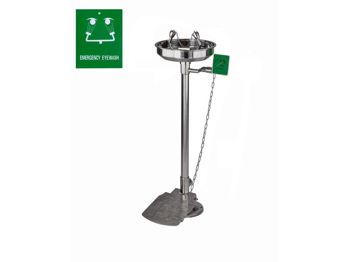 reece Wolfen Freestanding Safety Eye Wash with Foot Pedal Polished Stainless Steel
