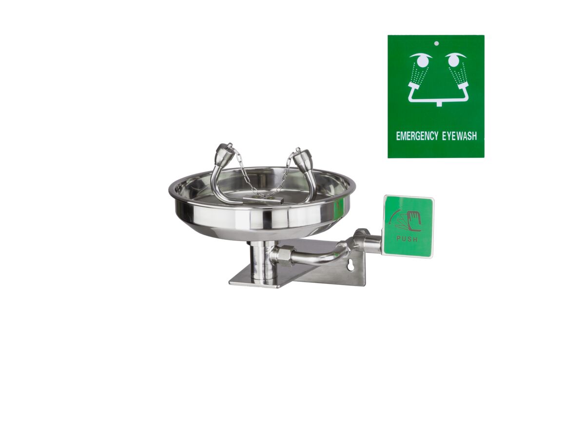 reece Wolfen Wall Mounted Safety Eye Wash Hand Operated Polished Stainless Steel