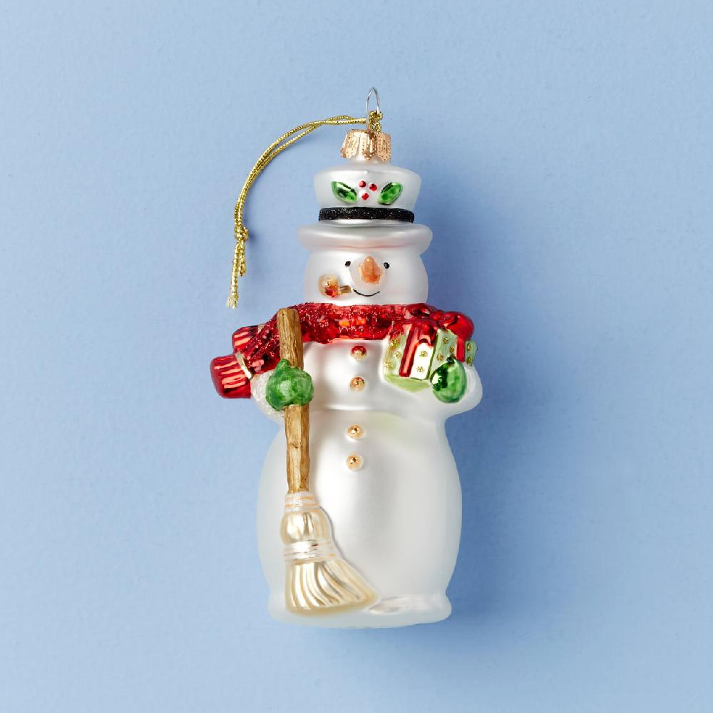 reed & barton 2025 Retro Blown Glass Snowman Ornament