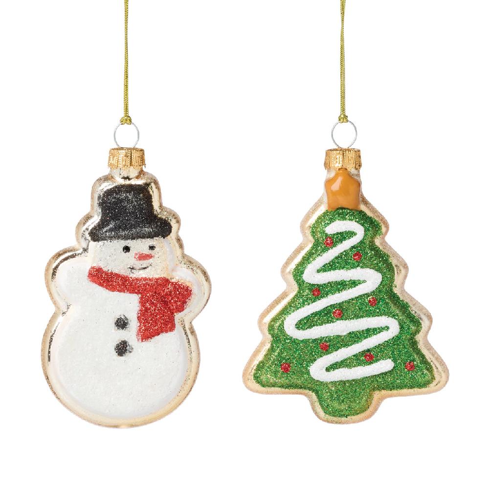 Reed & Barton Blown Glass Snowman & Tree Cookie Ornaments 2-Piece Set