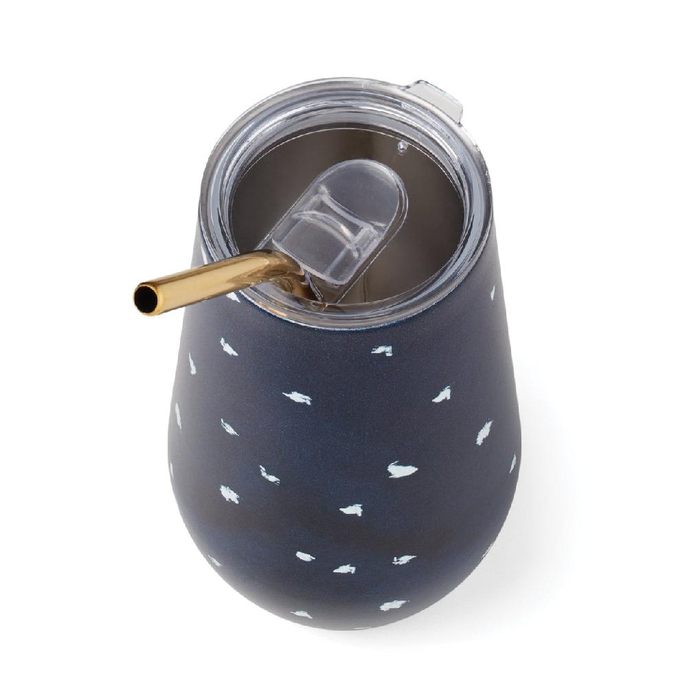 Reed & Barton Blue Bay Dot Stainless Steel Wine Tumbler & Straw