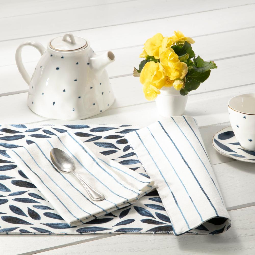Reed & Barton Blue Bay Leaf/Stripe Reversible Placemat