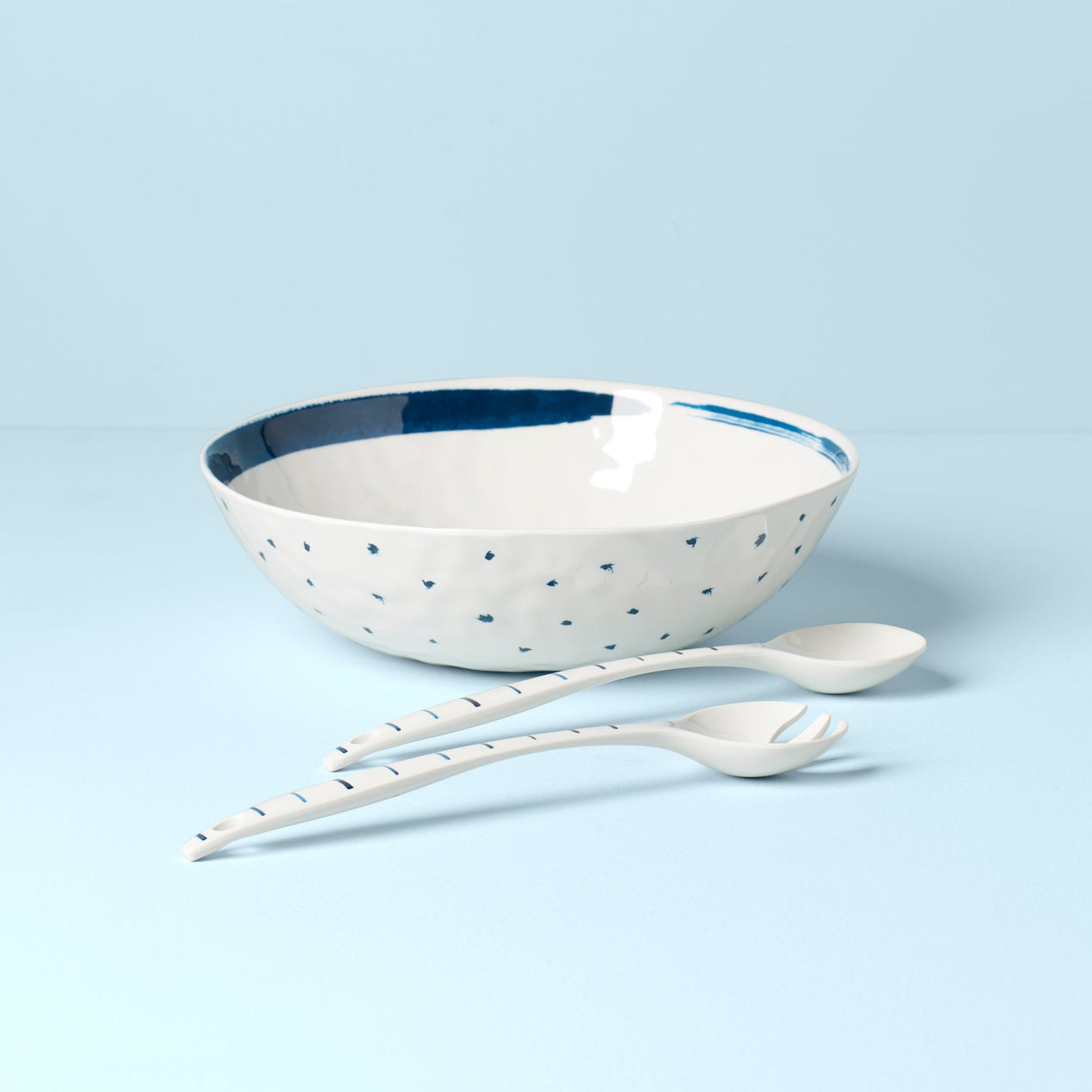 Reed & Barton Blue Bay Melamine Salad Bowl With Servers
