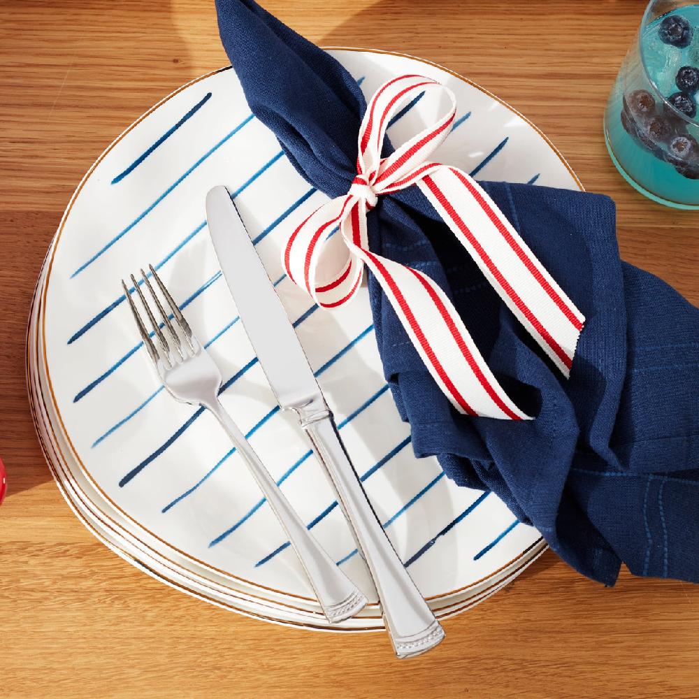 Reed & Barton Blue Bay Stripes Dinner Plates - Set Of 4