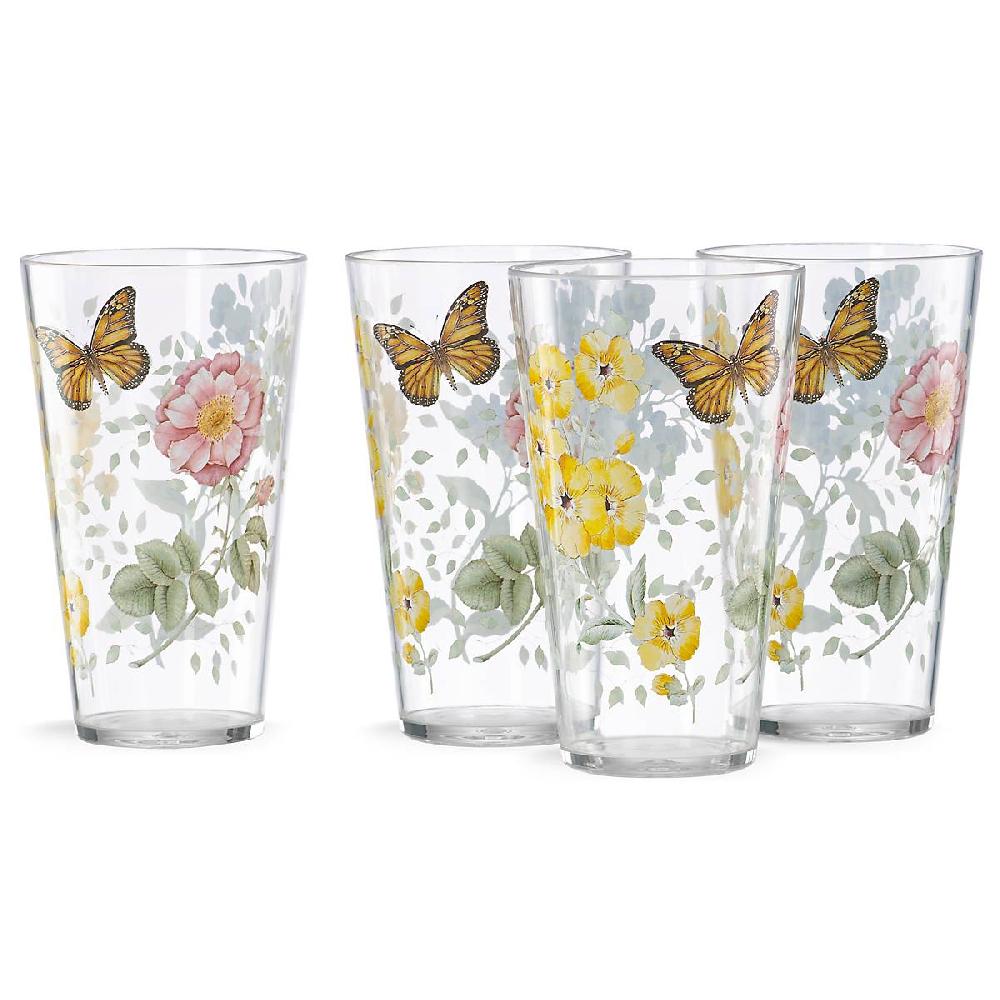 Reed & Barton Butterfly Meadow Acrylic Highball Glasses - Set Of 4