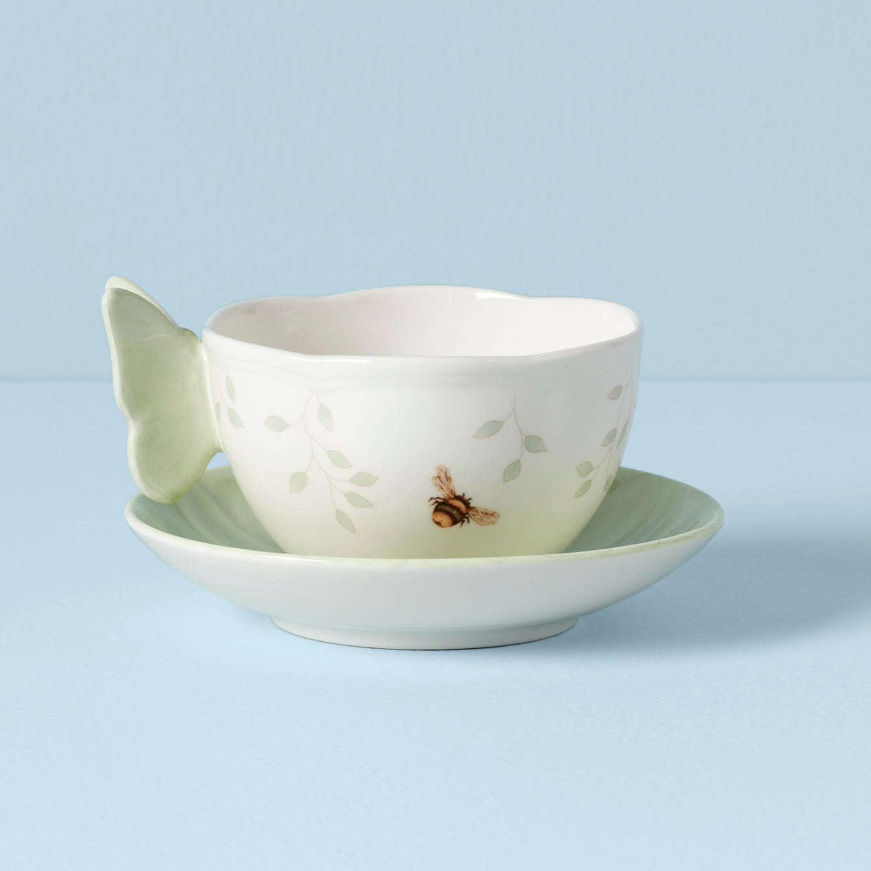 Reed & Barton Butterfly Meadow Floral Green Cup And Saucer