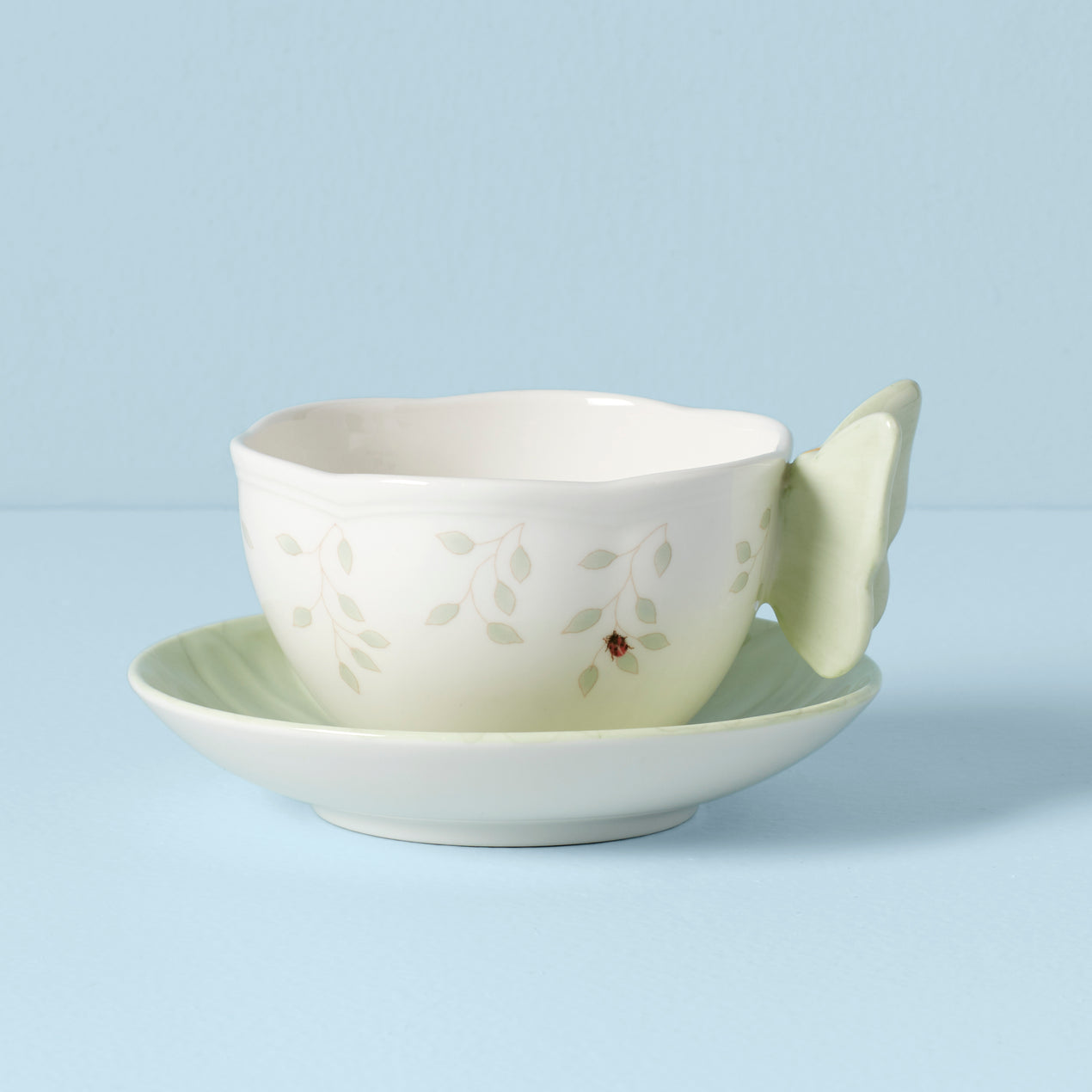 reed & barton Butterfly Meadow Floral Green Cup and Saucer