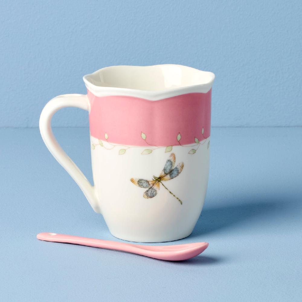 Reed & Barton Butterfly Meadow Pink Mugs With Spoons - Set Of 2