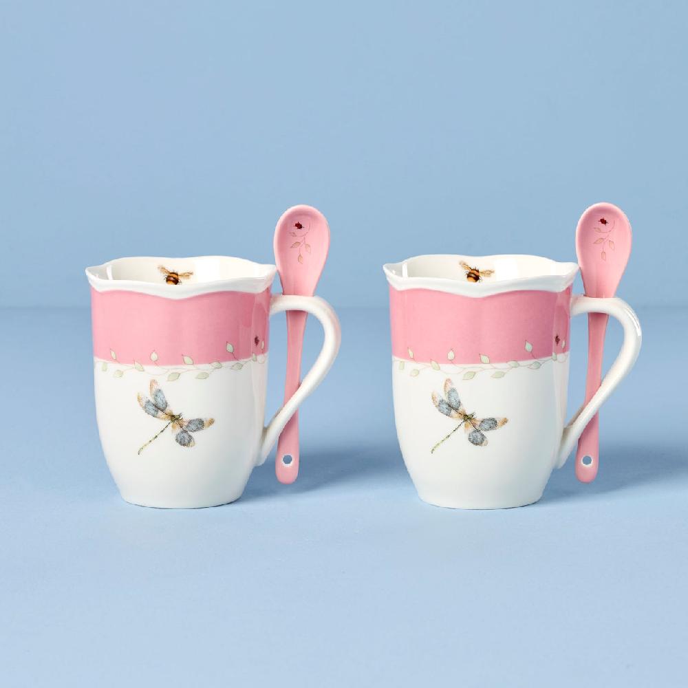 reed & barton Butterfly Meadow Pink Mugs With Spoons - Set of 2