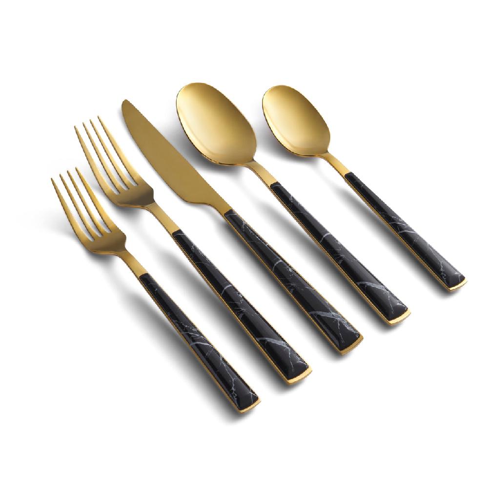 reed & barton Eivin Gold with Black Marble Handle 20 Piece Flatware Set
