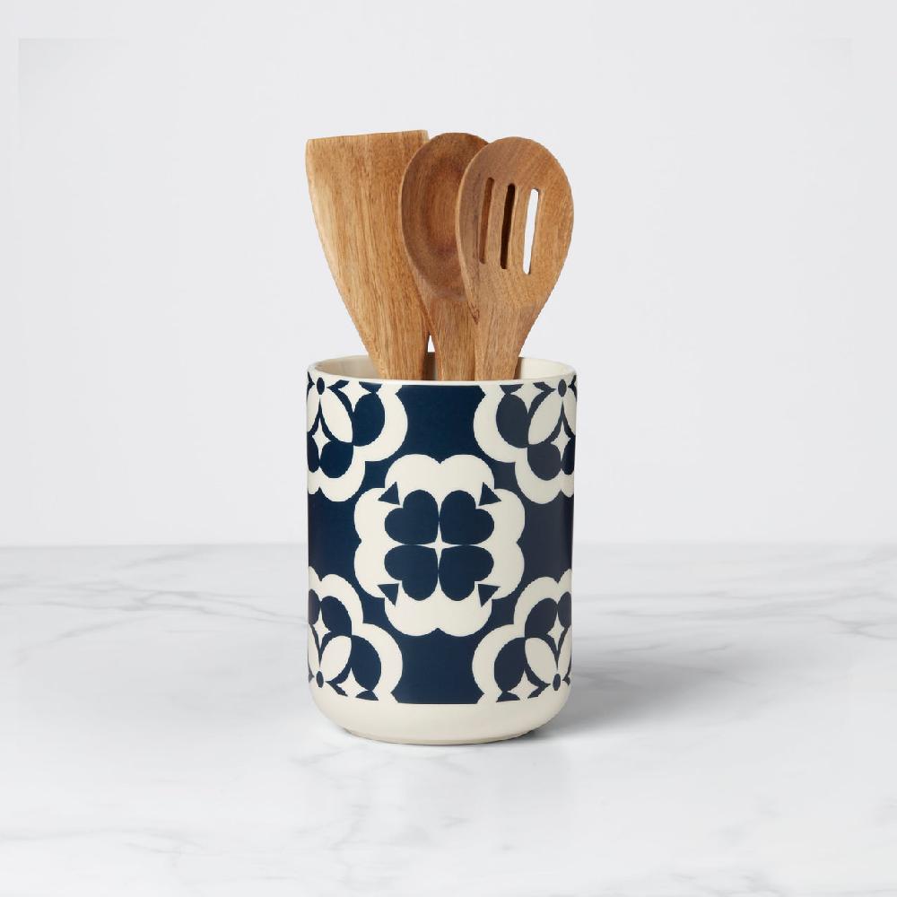 reed & barton Elegant GEO Utensil Crock With Wood Utensils