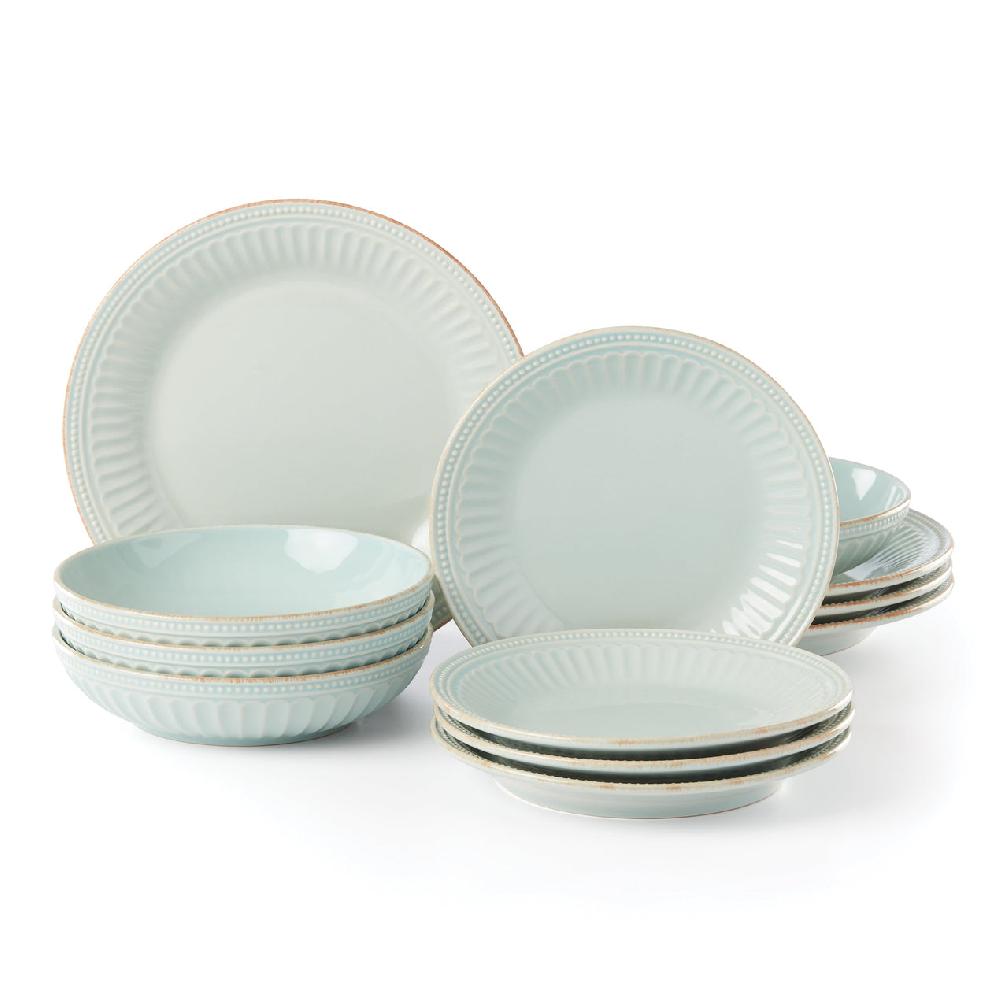 reed & barton French Perle Groove Ice Blue 12-Piece Dinnerware Set