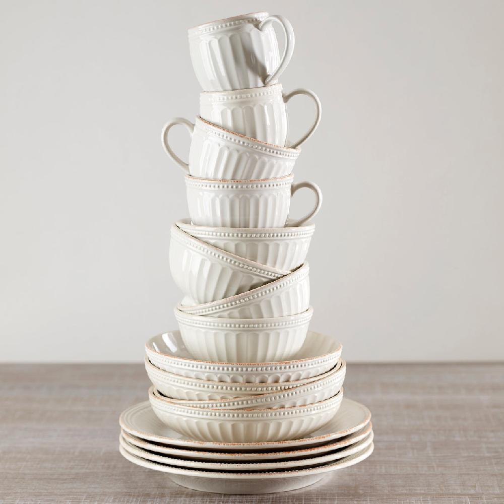 Reed & Barton French Perle Groove White 12-Piece Dinnerware Set