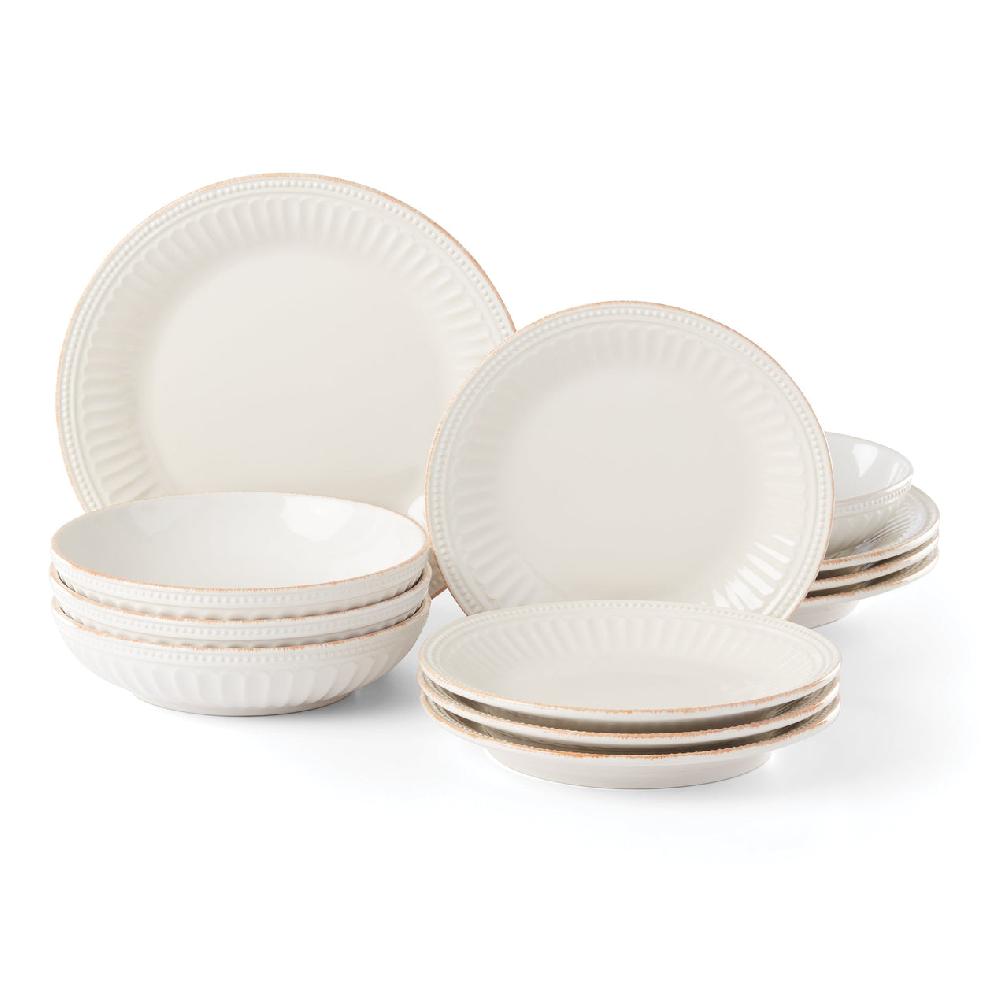 reed & barton French Perle Groove White 12-Piece Dinnerware Set
