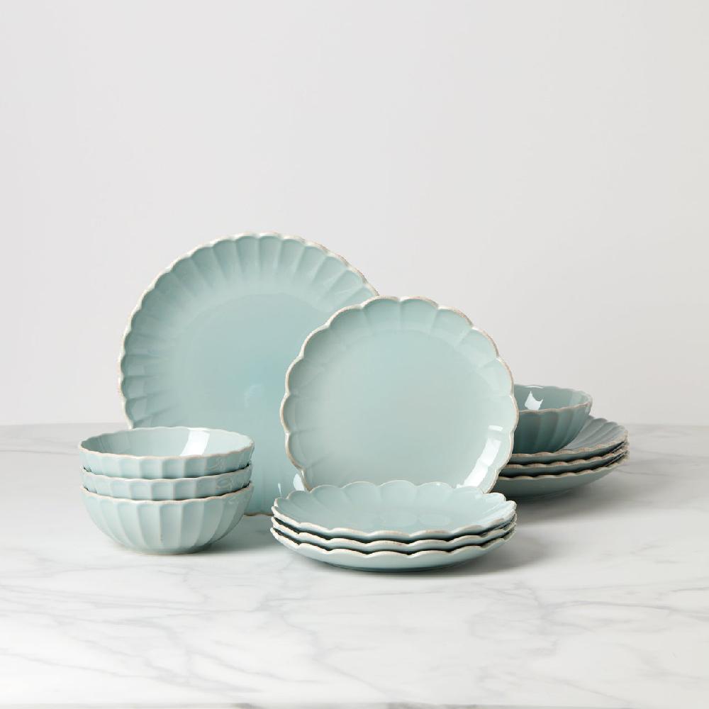 reed & barton French Perle Scallop Ice Blue 12-Piece Dinnerware Set