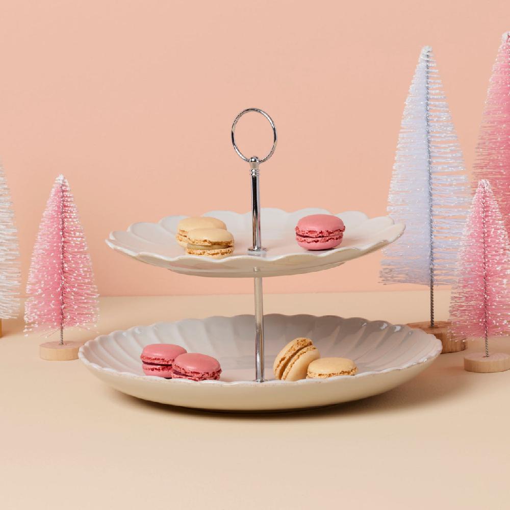 Reed & Barton French Perle Scallop White 2-Tier Server