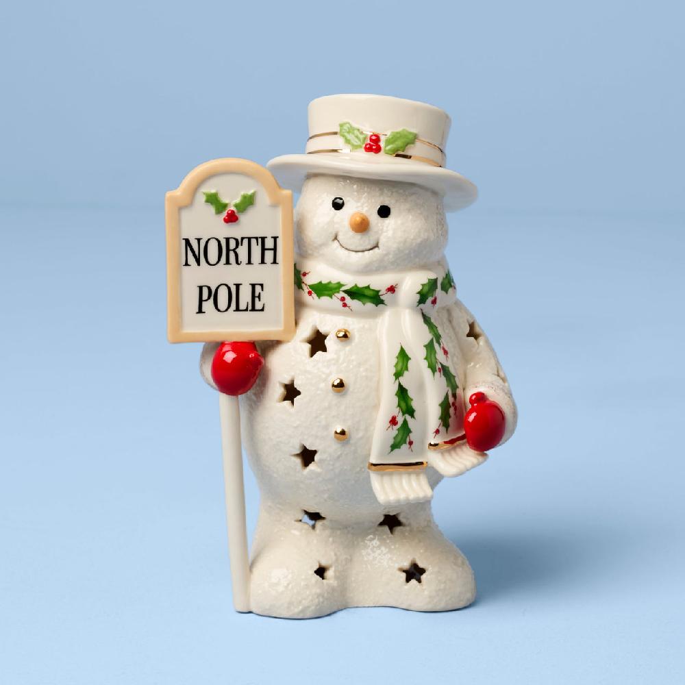 Reed & Barton Happy Holly Days North Pole Snowman Lit Figurine