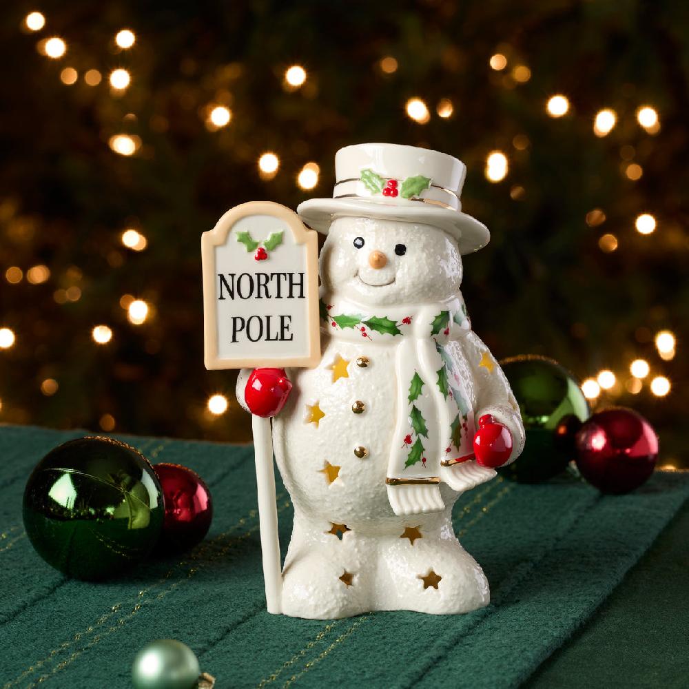 Reed & Barton Happy Holly Days North Pole Snowman Lit Figurine