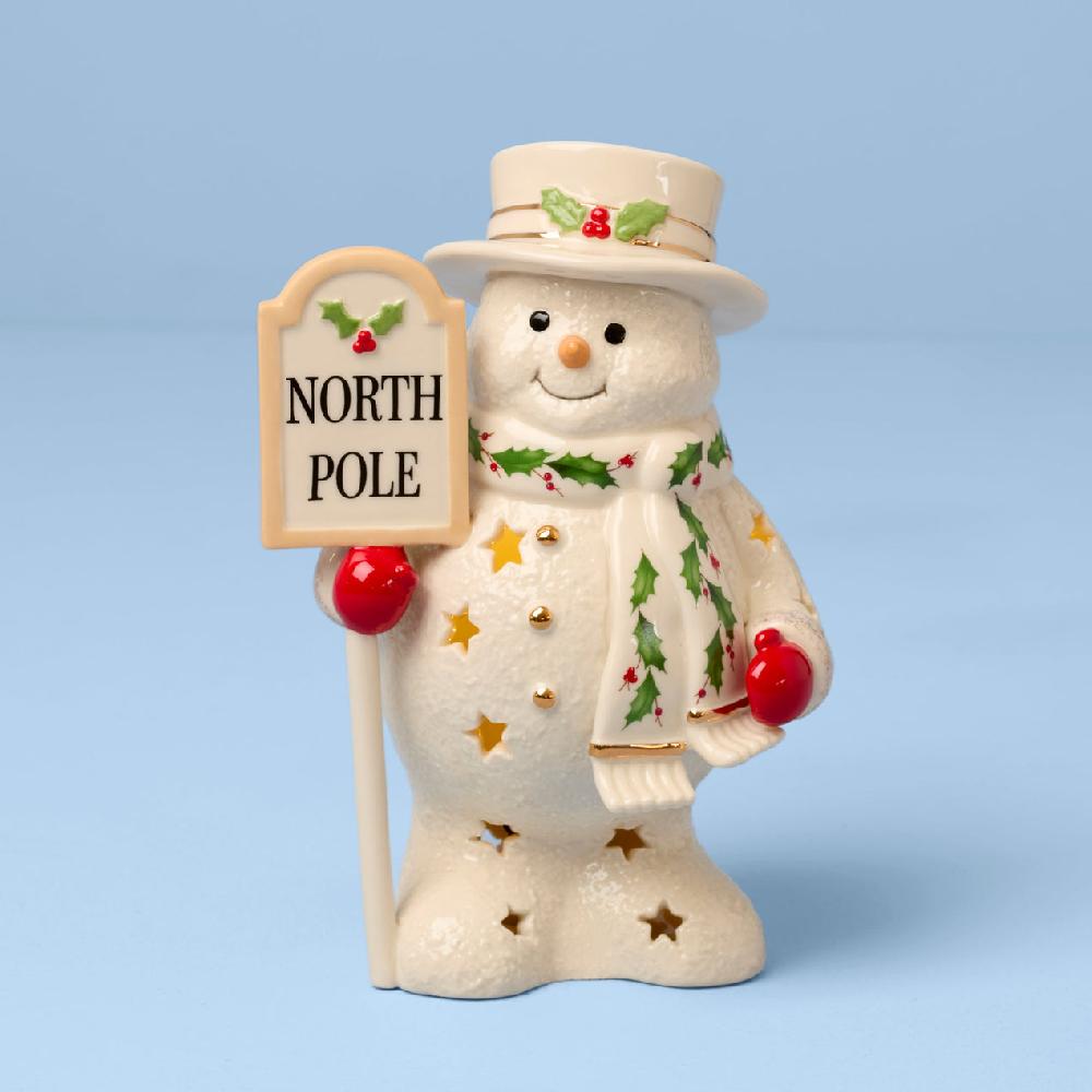 reed & barton Happy Holly Days North Pole Snowman Lit Figurine