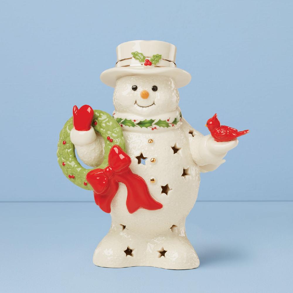 Reed & Barton Happy Holly Days Snowman Holding Wreath Figurine