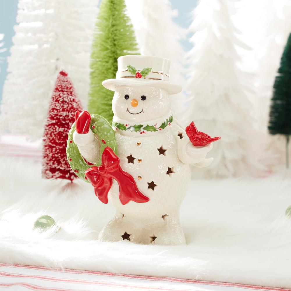 Reed & Barton Happy Holly Days Snowman Holding Wreath Figurine