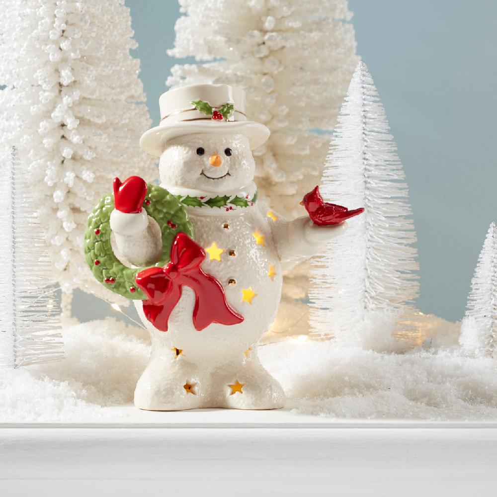 Reed & Barton Happy Holly Days Snowman Holding Wreath Figurine