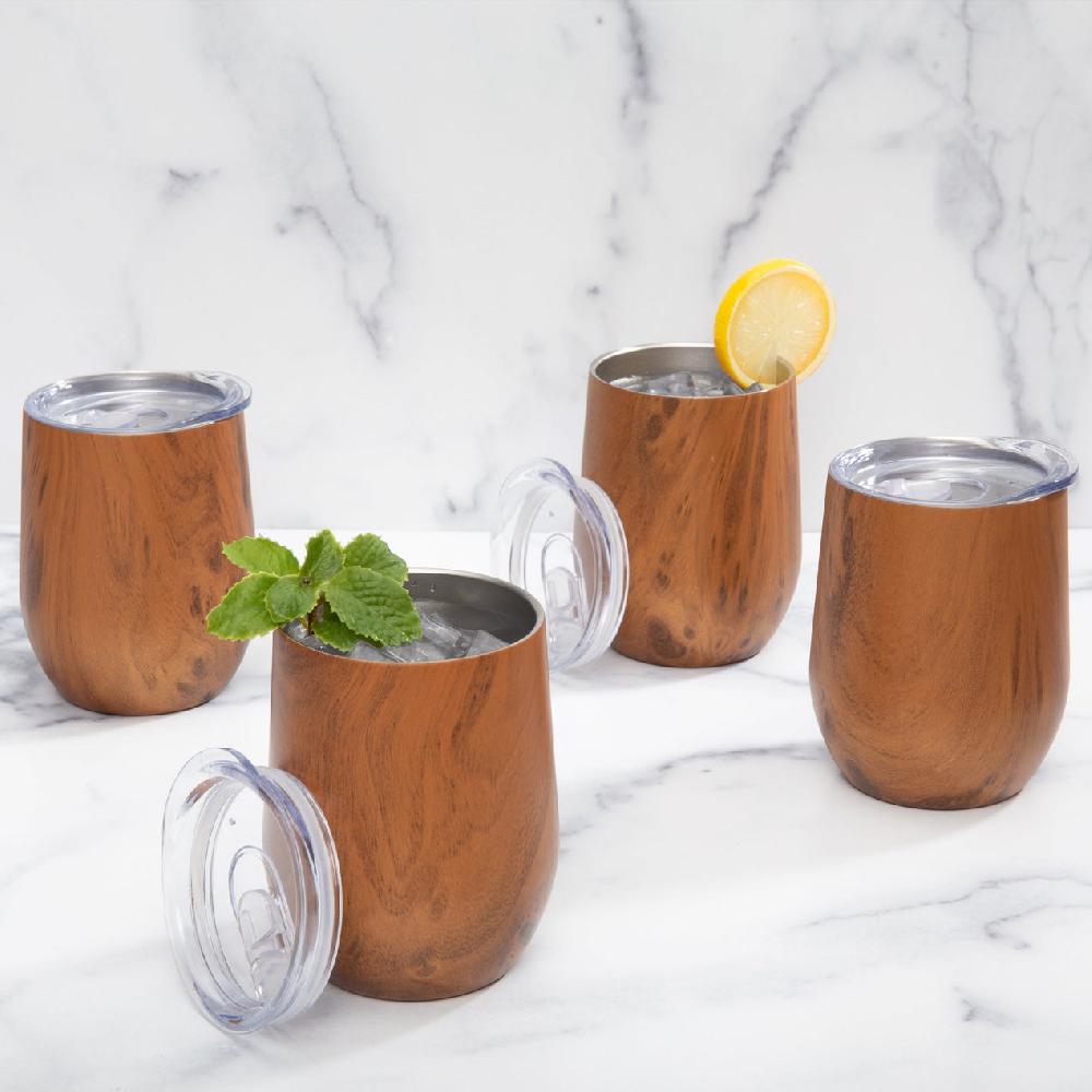 Reed & Barton Insulated Woodgrain Wine Tumblers - Set Of 4