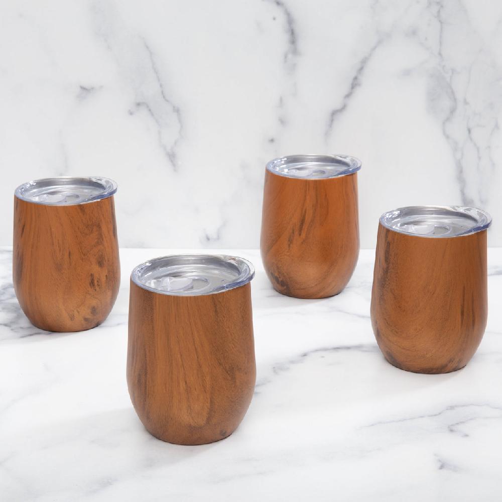 Reed & Barton Insulated Woodgrain Wine Tumblers - Set Of 4