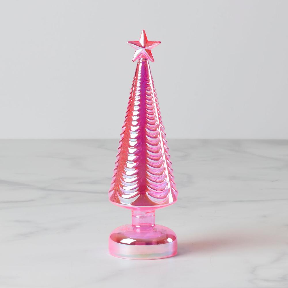 Reed & Barton Led Lit Pink Glass Star-Topped Holiday Tree