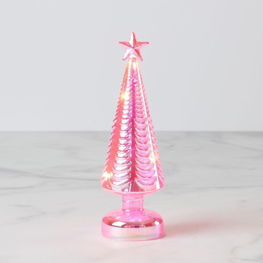 reed & barton Led Lit Pink Glass Star-Topped Holiday Tree