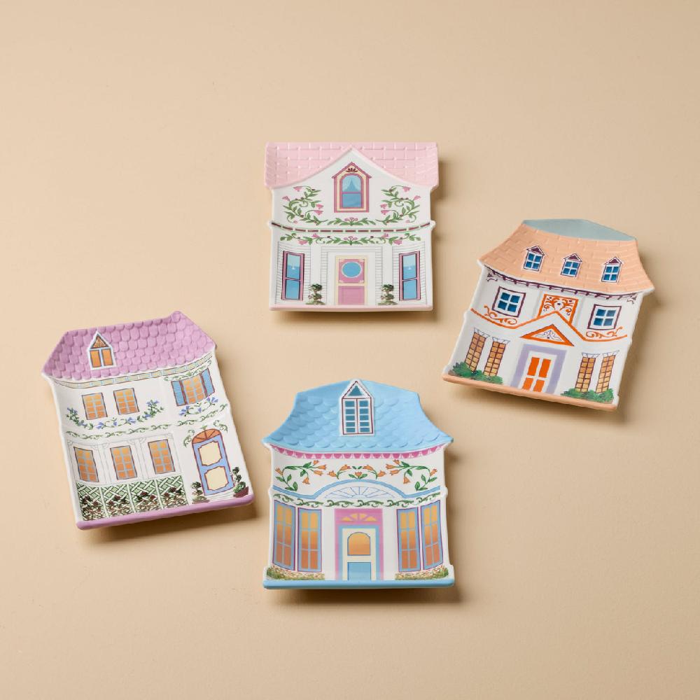 reed & barton Lenox Spice Village House Accent Plates Set of 4