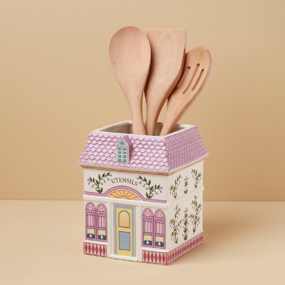 reed & barton Lenox Spice Village Utensil Crock with Wood Utensils