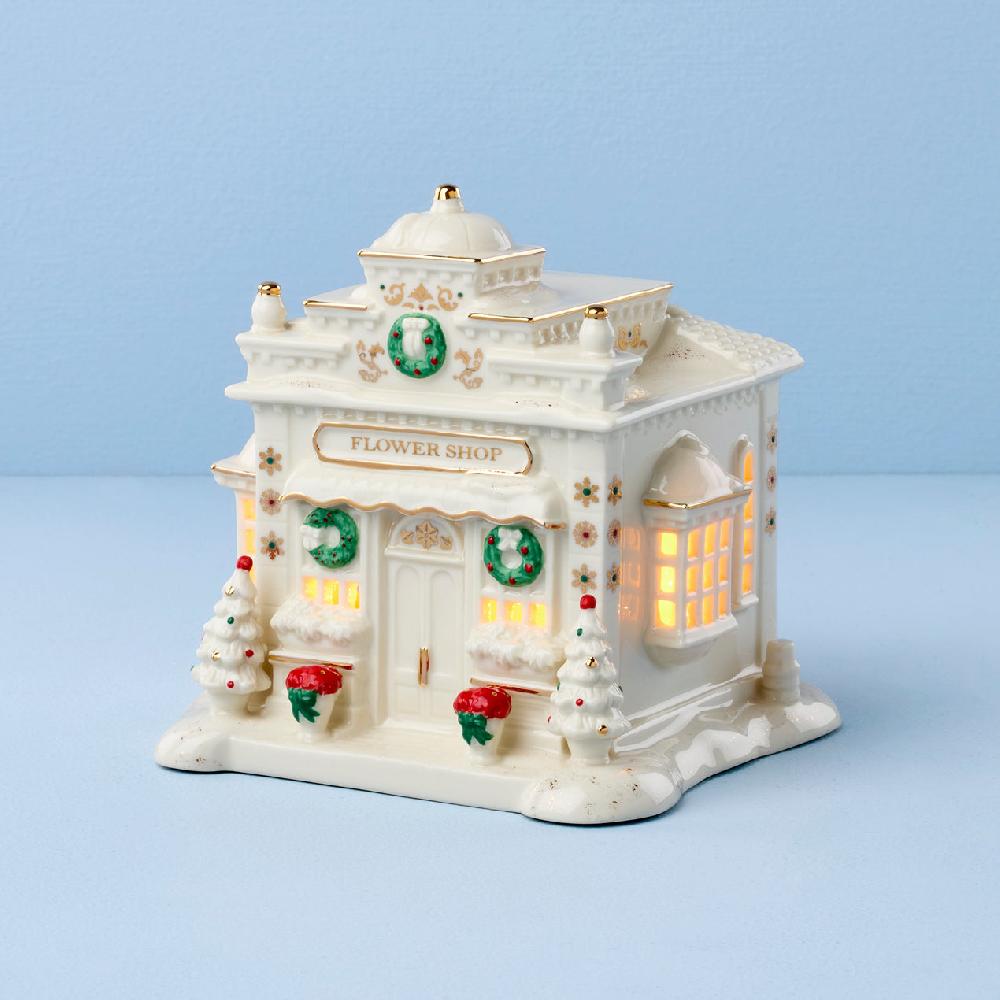 reed & barton Mistletoe Park Lit Flower Shop Figurine