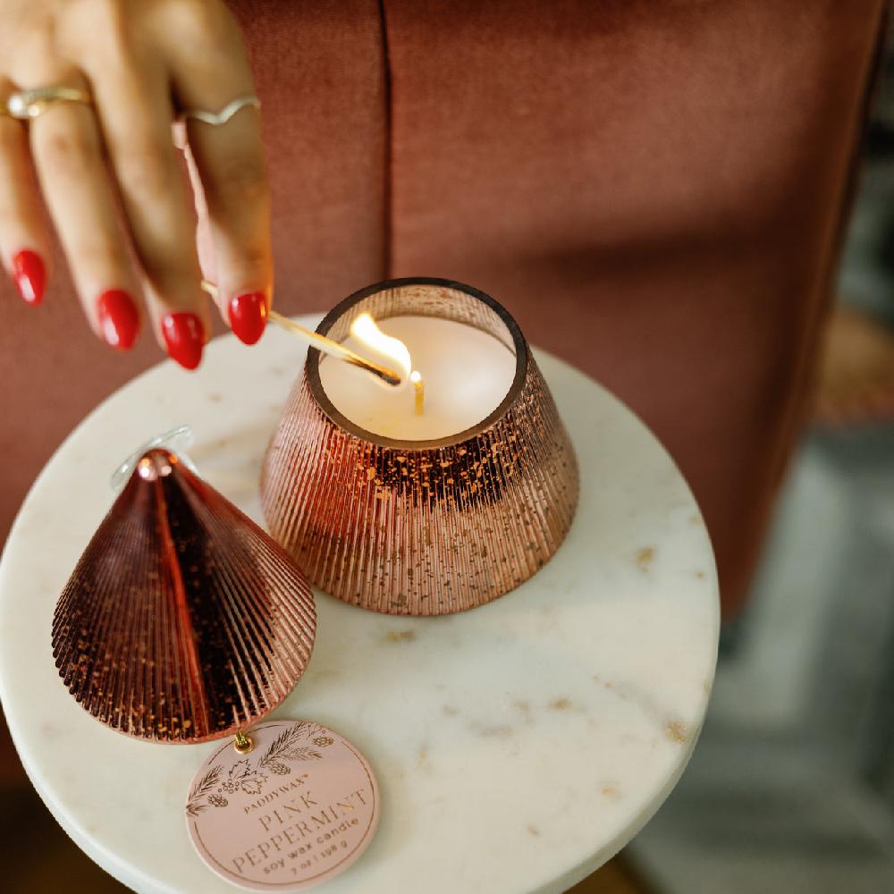 Reed & Barton Pink Mercury Glass 7-oz Soy Wax Tree Candle Pink Peppermint