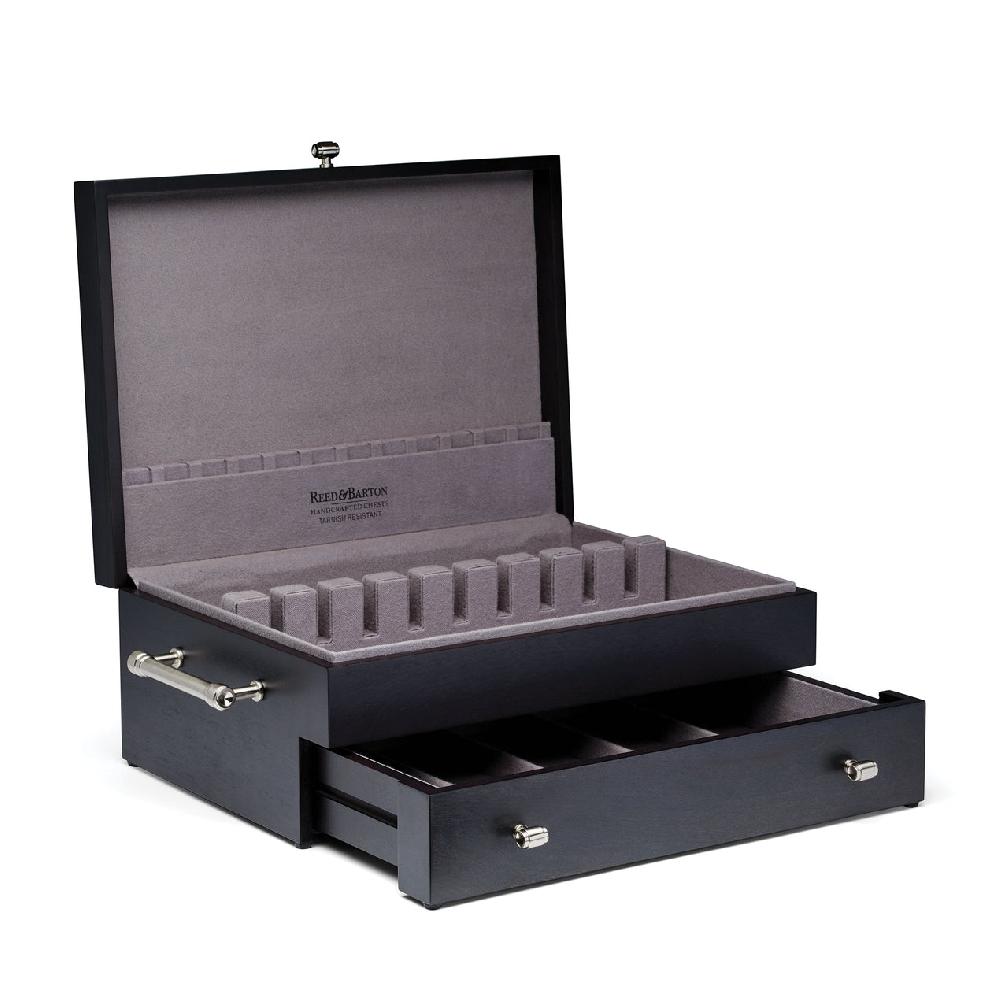 Reed & Barton 2 Tier Wood Charcoal Flatware Chest