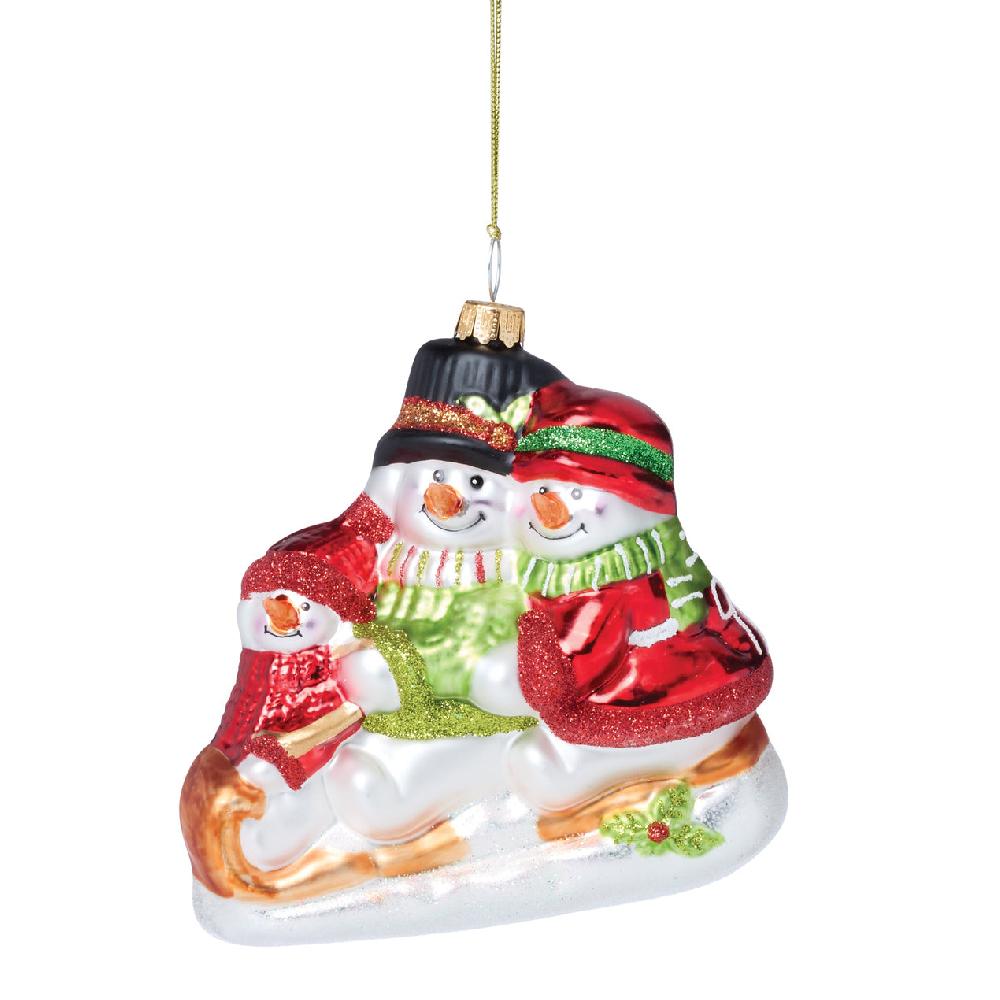 Reed & Barton Blown Glass Snowmen On Sled Ornament