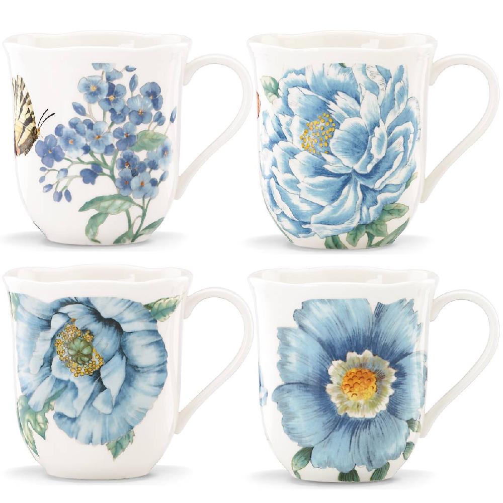 Reed & Barton Butterfly Meadow Blue Mugs - Set Of 4