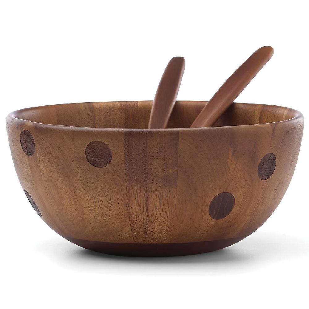 Reed & Barton Deco Dot Salad Bowl With Servers