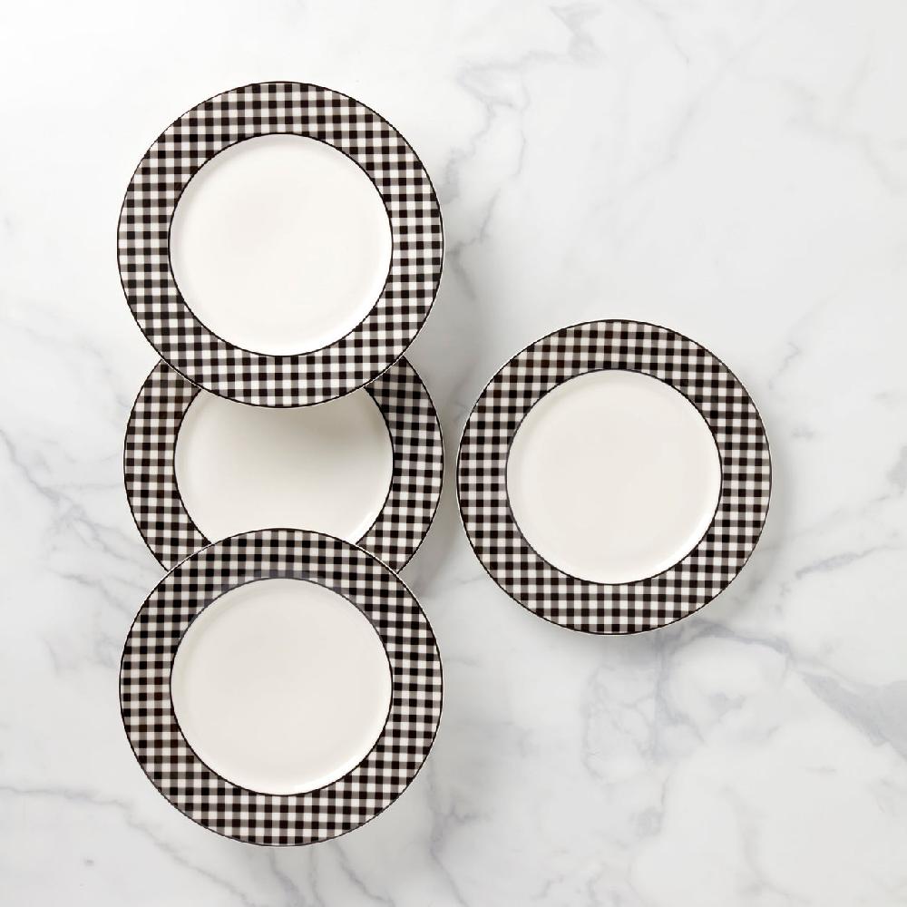 reed & barton Gingham Black Dinner Plates - Set of 4