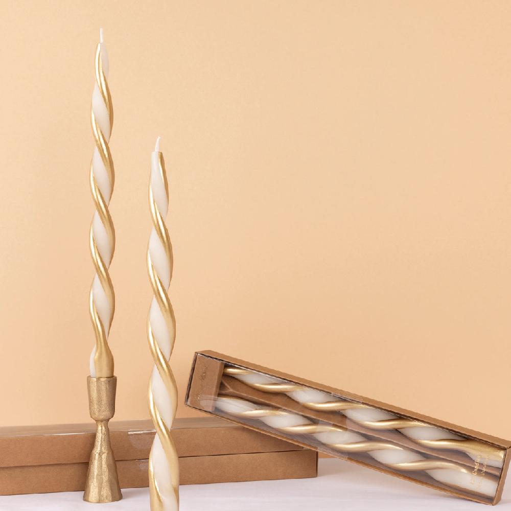 Reed & Barton Gold Stripe Twist Candles Set Of 2