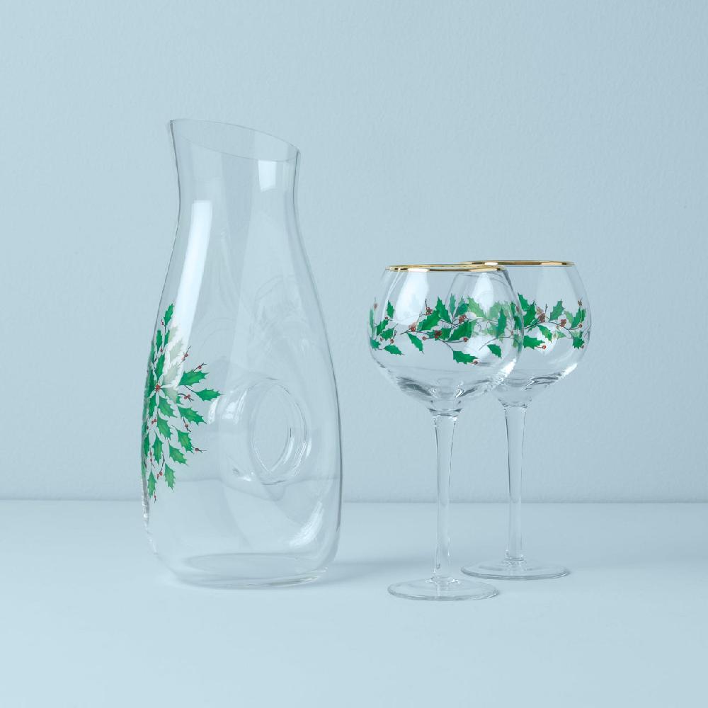 reed & barton Holiday 3 pc Decanter & Wine Glasses Set